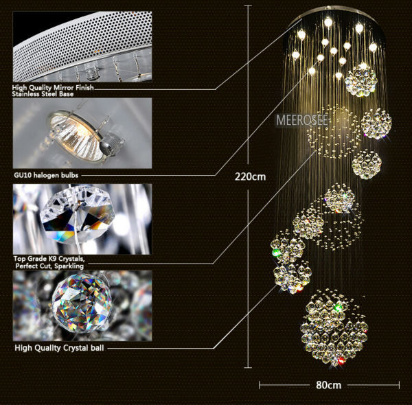 modern large crystal chandelier light fixture spiral lustres de cristal for lobby, staircase, foyer long crystal lighting