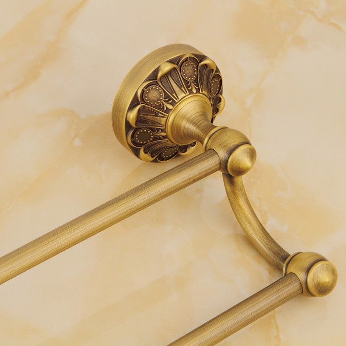 wall mounted luxury creative fashion antique brass finish bathroom accessories double towel bar,towel shelf 6002f