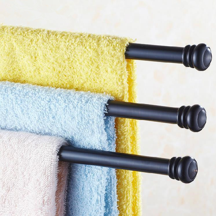 whole and retail promotion luxury wall mounted black brass towel bars bathroom swivel towel rack holder h91328r