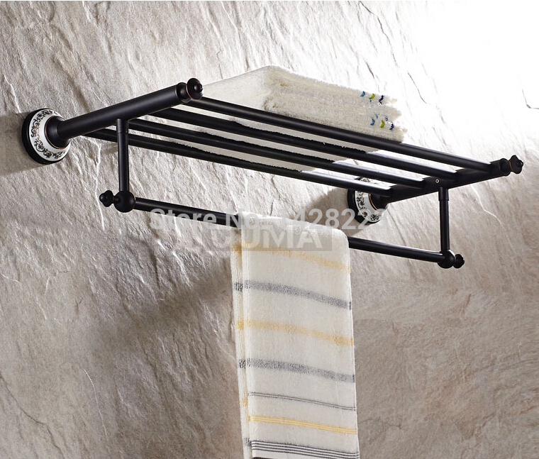 oil rubbed bronze wall mounted single bathroom towel rack brass bathrobes & towel shelf