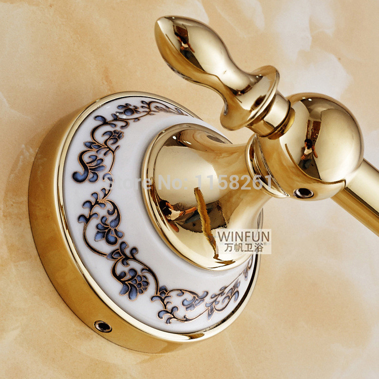blue & white porcelain solid brass gold finished round towel ring,ceramic base bathroom accessories towel holder/rack st-3395