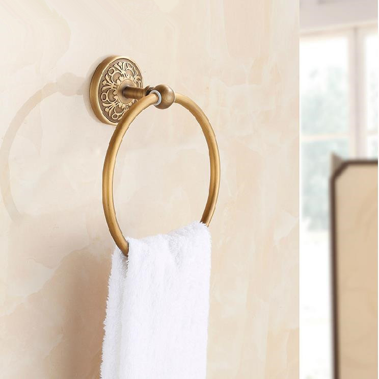 whole and retail high-end retro style wall mount towel ring antique brass towel bar towel rack ha-24f