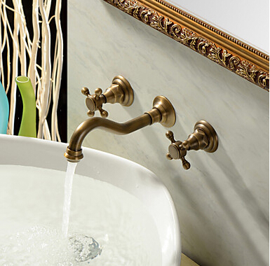 antique wall mounted faucet with two handle bath basin mixer taps [wall-mounted-faucet-8696]