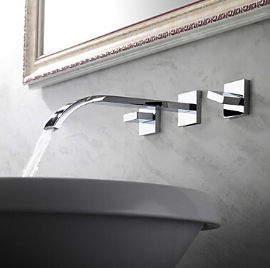 wall faucet in bathroom double handles faucet for basin sink chromed square mixer taps
