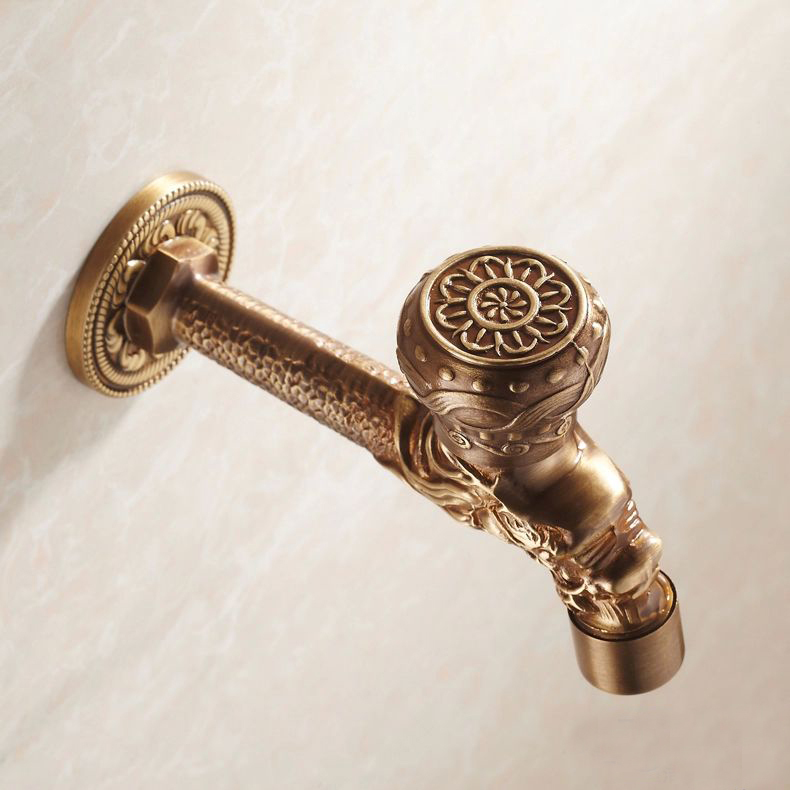 2014eruo whole and retail promotion new flower carve antique brass washing machine cold faucet wall mounted sink tap hj8666f