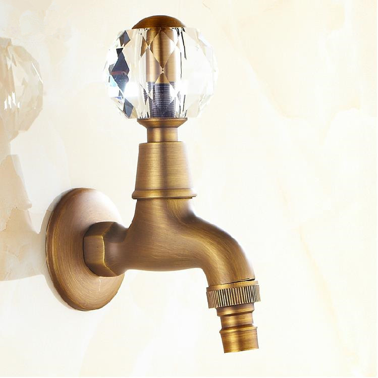 antique brass crystal handle extended mop pool taps wall mount single lever cold water sink faucet 9407f