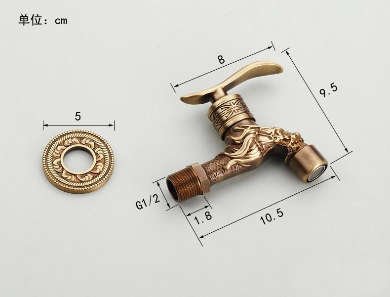 dragon carved bibcock faucet tap crane antique brass finish bathroom wall mount washing machine water faucet taps hj-8665f