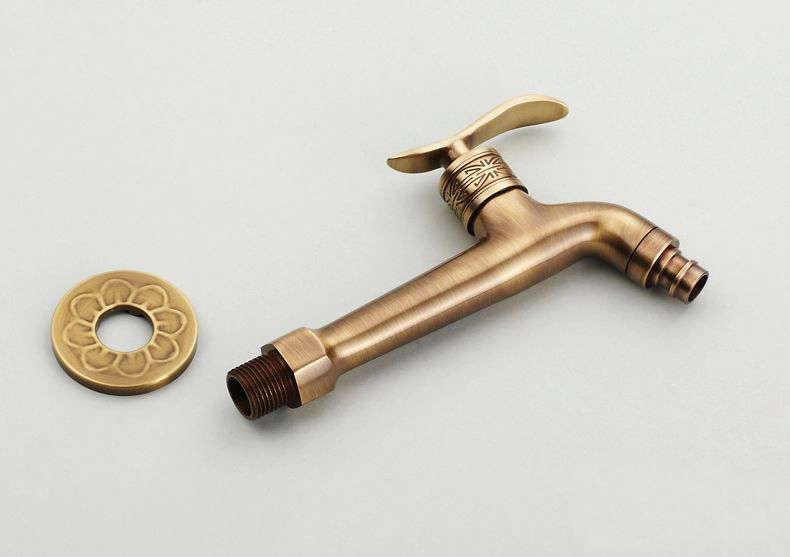 new whole and retail promotion luxury antique brass washing machine cold faucet wall mounted sink tap hj-7661f