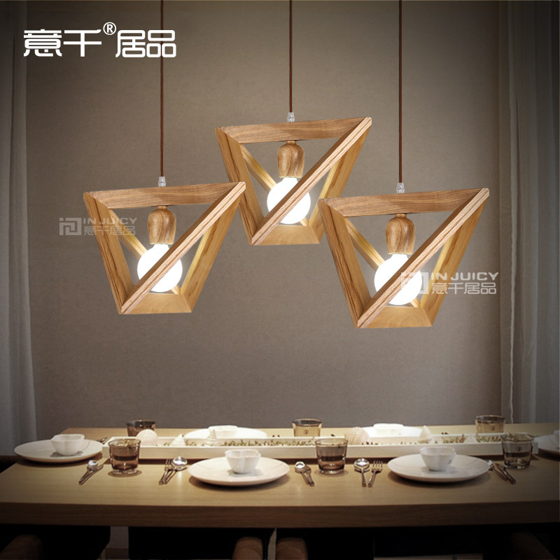 vintage triangle solid wood ceiling lamp penant droplight for dinning room cafe